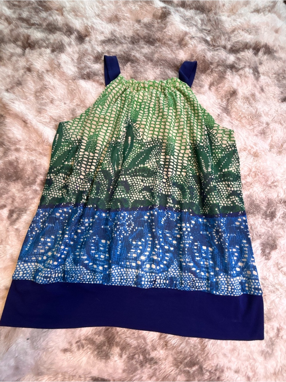 Maurices Green and Blue Printed Halter Tank with Navy Trim